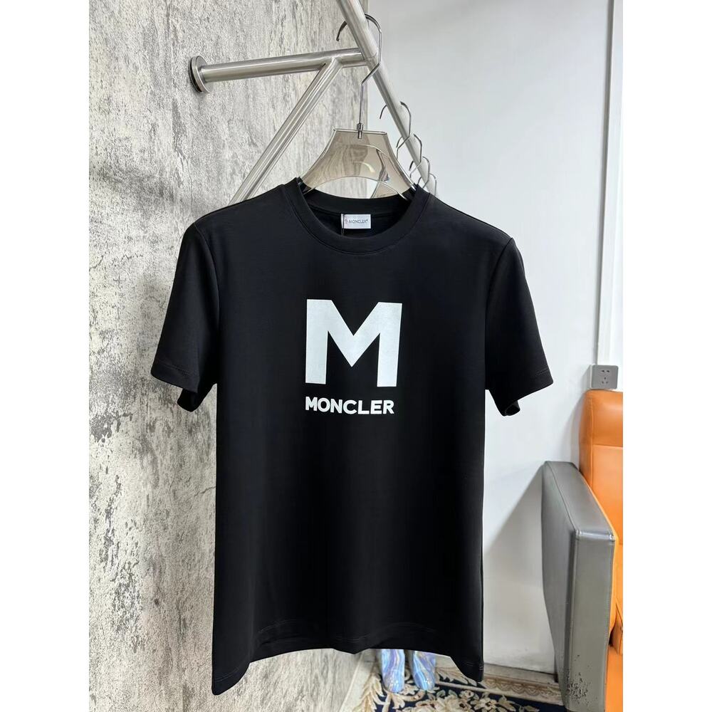 Moncler Men's and Women's Crew Neck Black Short Sleeve T-Shirt